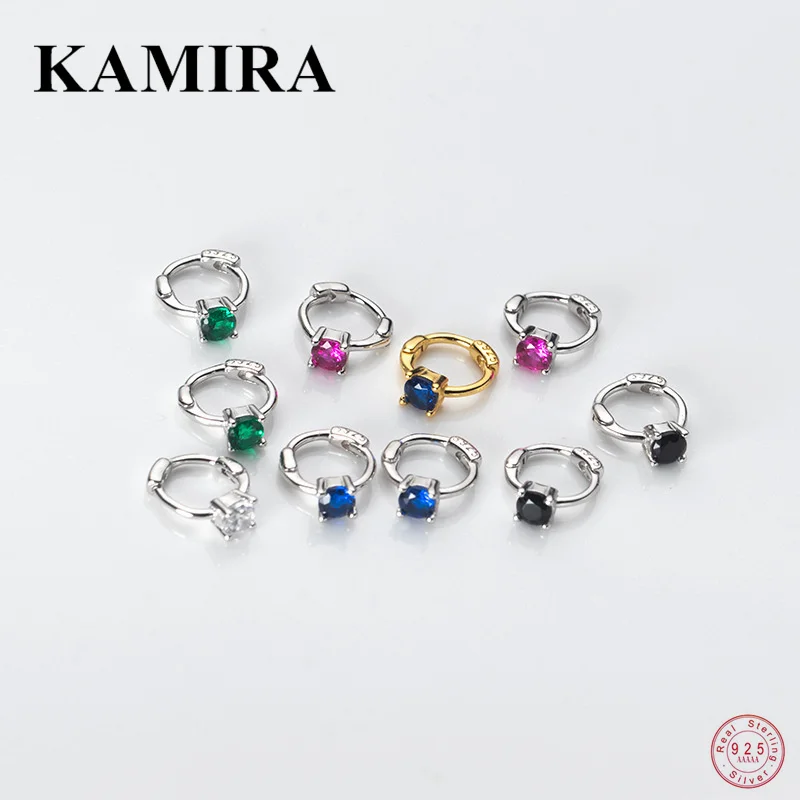 

KAMIRA 925 Sterling Silver Korean Elegant Geometric Colourful Zircon Stud Earrings for Women Party Small Cute Ear Buckle Jewelry