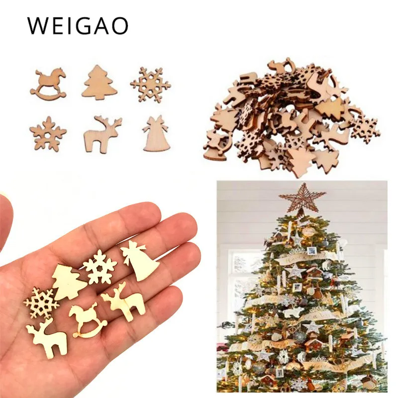 WEIGAO 100 шт Рождественские елочные украшения мини деревянные украшения Снежинка елка Рождественские Подвески для вечеринок украшения для дома год