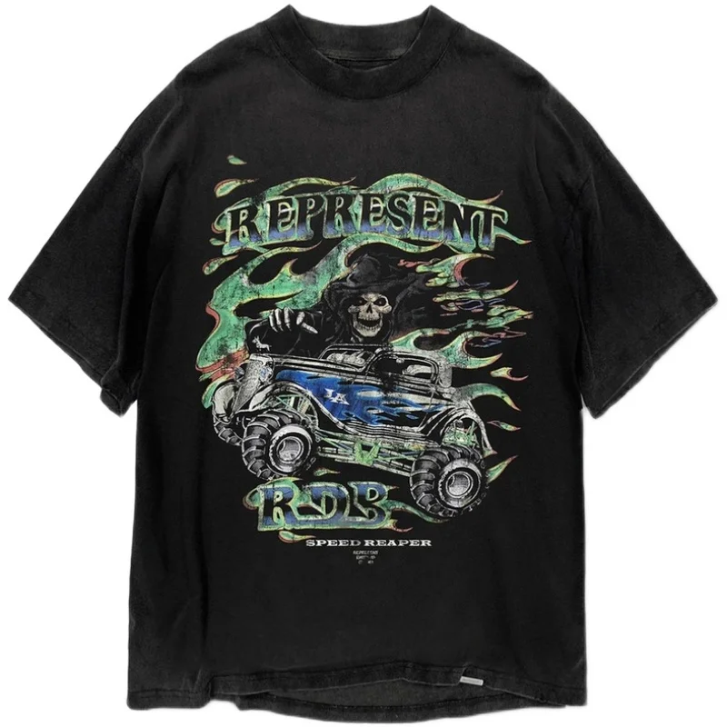 

Heavy Fabric REPRESENT T-shirt Men Women 1:1 Best-Quality Vintage T Shirt Skull Print Streetwear Oversized Top Tees