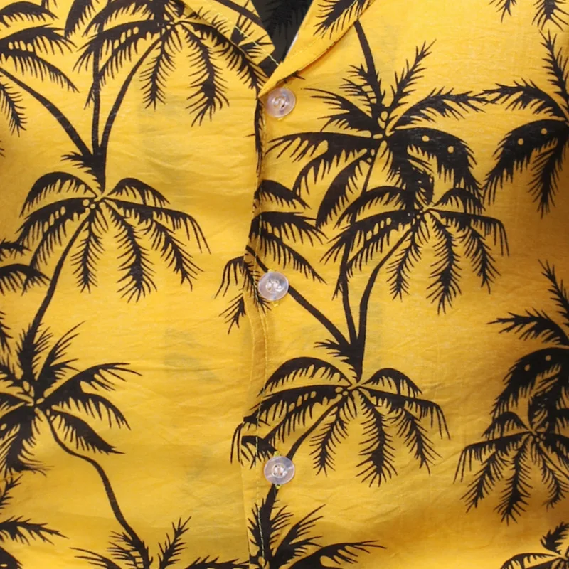 Желтый с ладонью мужские тропические пляжные рубашки принтом дерева лето 2020