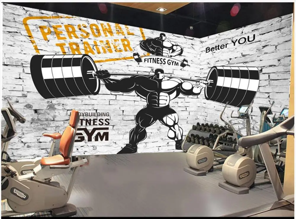 Custom photo wallpapers 3d Retro brick wall muscle sport gym club weightlifting image background decorative papers | Обустройство