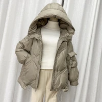 fitaylor winter hooded down jacket women irregular casual loose snow parke 90 white duck down short coat female warm outwear