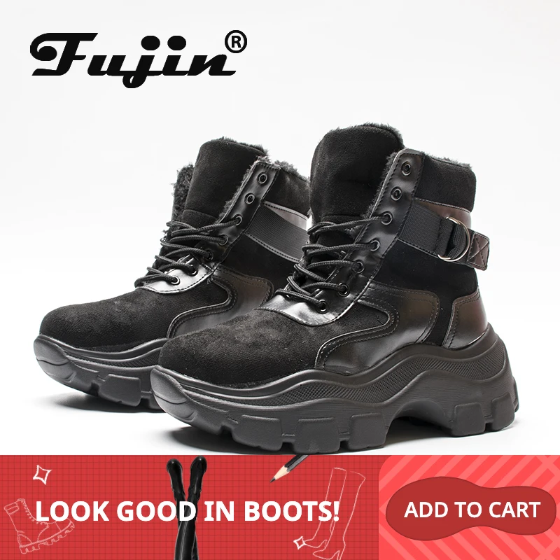 Fujin/женские ботильоны Зимние Модные дышащие ботинки на толстой платформе с