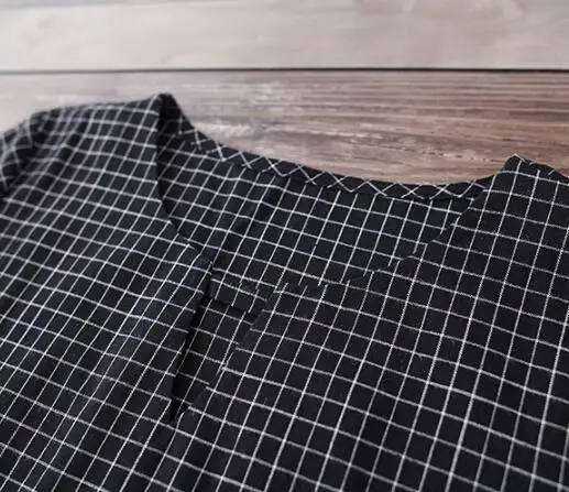 Preppy Cotton Linen Dress Spring Women Vintage Mori Black White Plaid Long Sleeve Pleated Bottom Vestido AW597 | Женская одежда