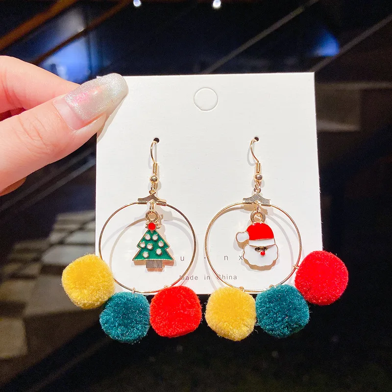 

Round Circle Christmas Tree Elk Santa Claus Heart Deer Pendant Drop Earring For Women Fashion Jewelry Gift Xmas Ornaments