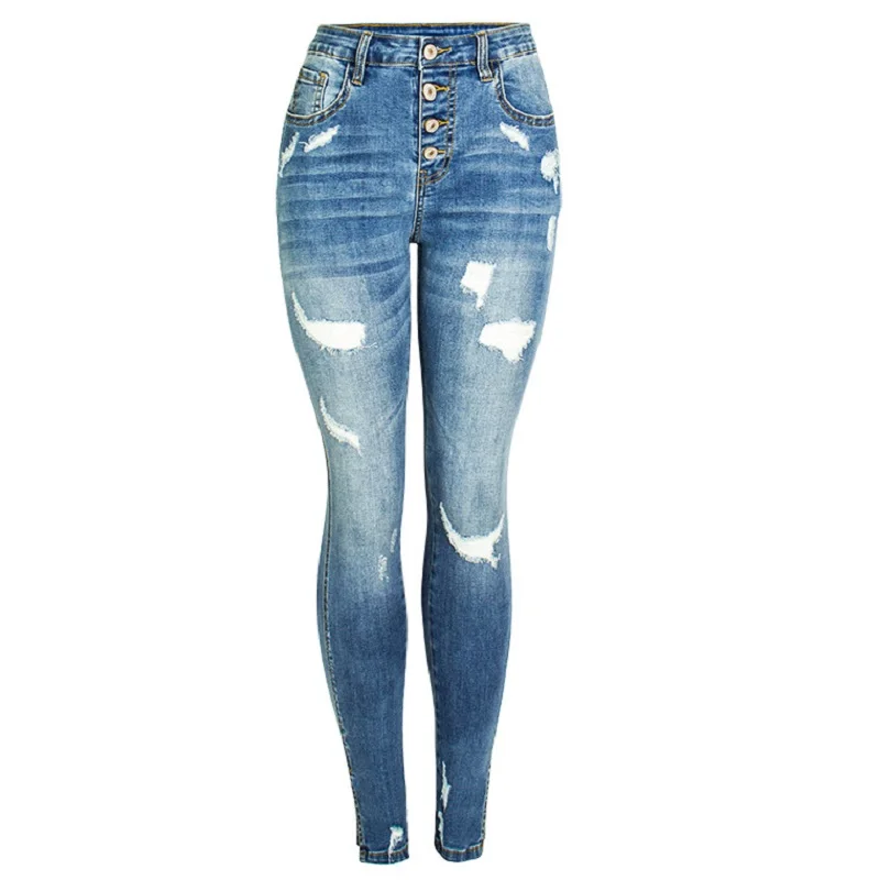 

2020 New Arrival Summer Style Female Fashion Sexy Summer Ripped Hole Solid Mid Waist Hot Night Club Denim Pencil Pants
