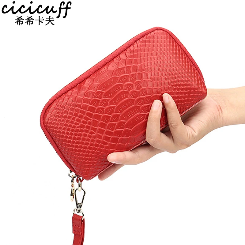 

Fashion Genuine Leather Long Wallet Women's Fashion Brand Serpentine Pattern Clutch Bag 2022 New Wrist Strap Phone Pouch Purse