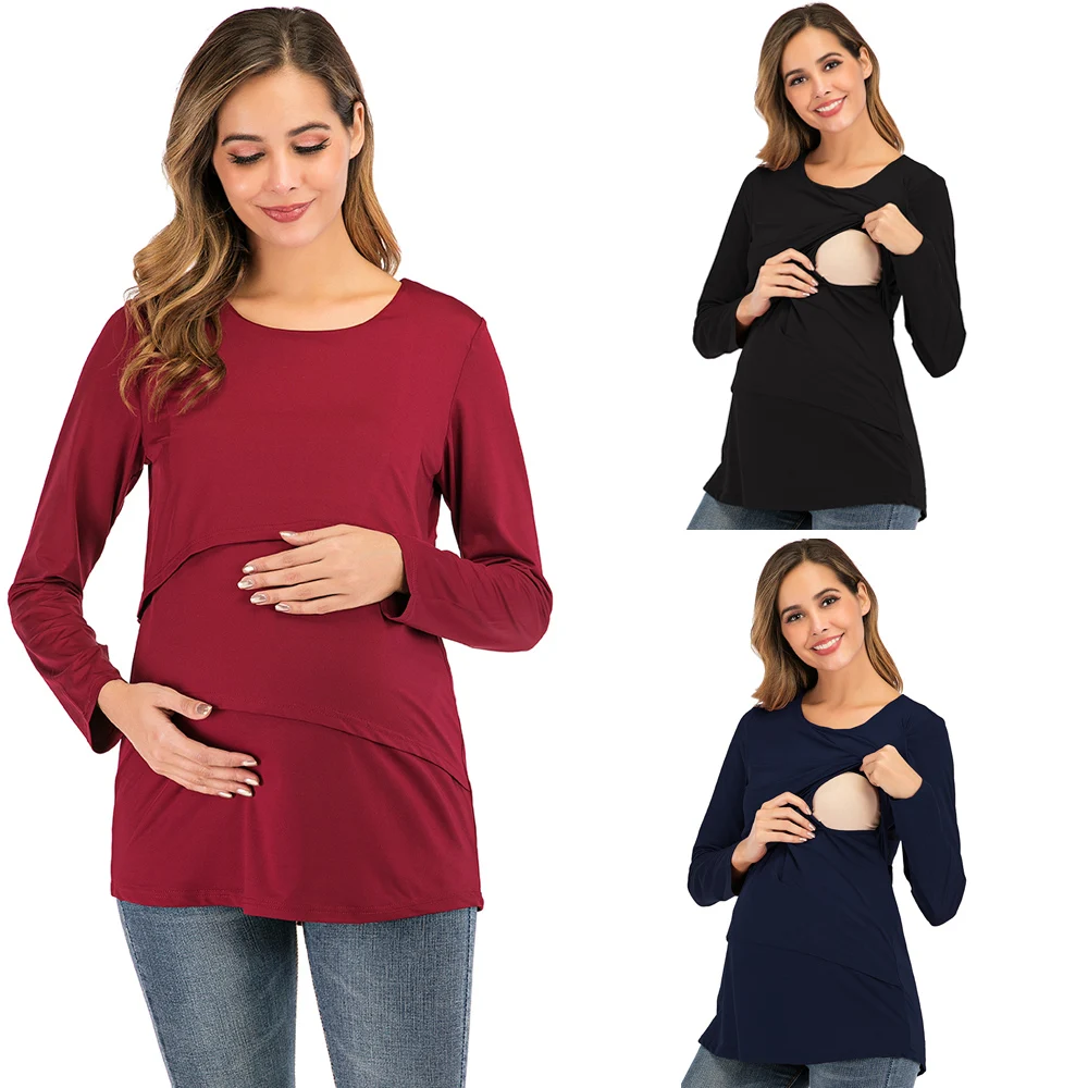 Maternity T-shirt Women Mom Pregnant Nursing Baby Long Sleeves Tops Maternidad Ropa Lactancia Breastfeeding T Shirt Blouse