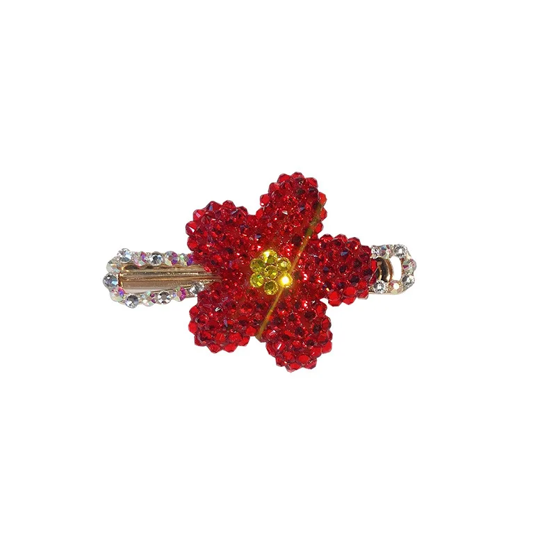 

Red Flowers Diamond Cute Elastic Hair Bands Hairpin For Women Rubber Ponytail Holder Fashion Hair Accessories Korean Limited