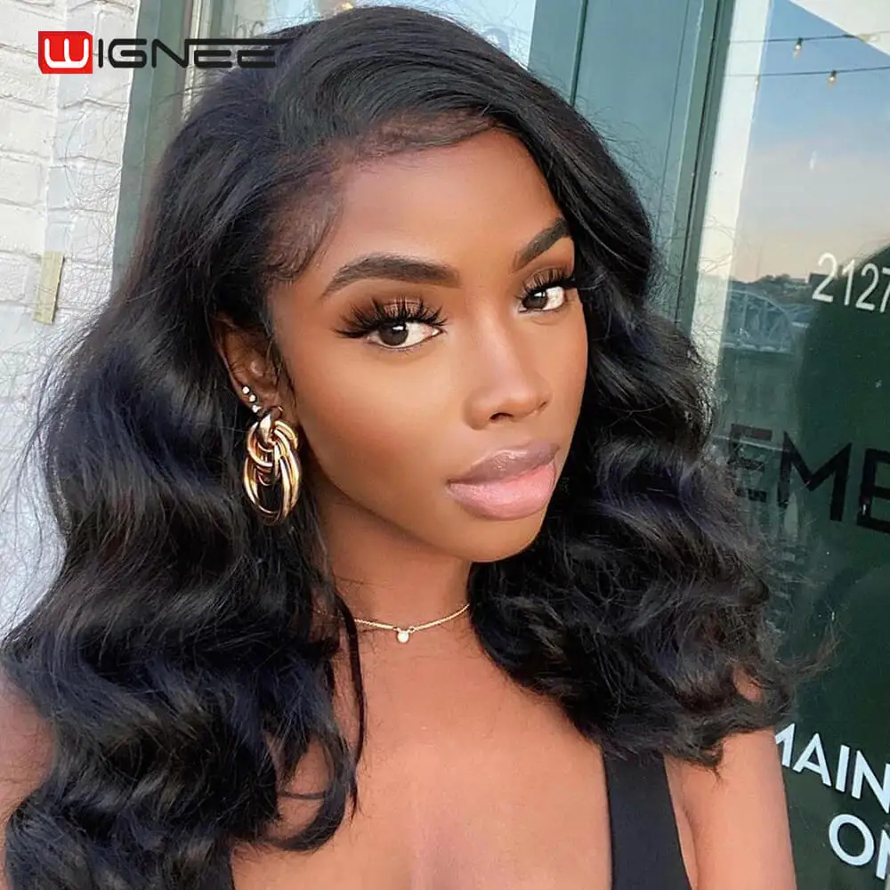 Wignee Lace Part Loose Wave Short Human Hair Wigs For Black Women Brazilian Remy Hair Glueless Middle Part Swiss Lace Human Wigs