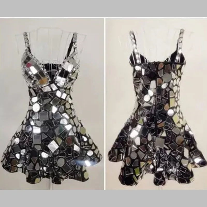 

Full-body Silver Lens Mirror Dress Dance Costume Rave Outfit Nightclub Outfits Performance Costume Sexy Rhinestone Dress Girls