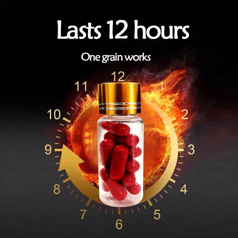 Мужчина продлевает сильную эрекцию капсулы с экстрактом корня маки. Порошок