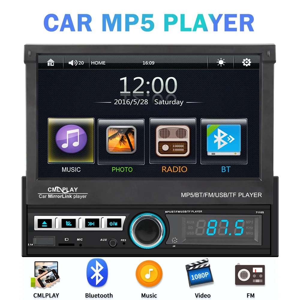 7 ''сенсорный экран зеркальная связь плеер CML-плеер 1 DIN Авто Радио Bluetooth FM AUX