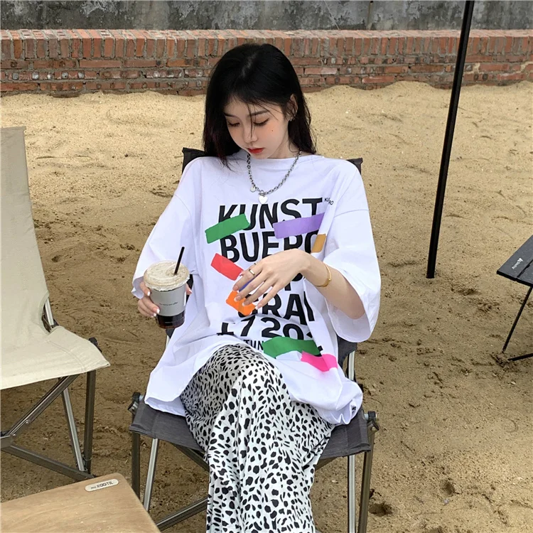 

YTX962 Korean version of the 2021 new loose, simple and versatile hollow halter trend short-sleeved T-shirt women