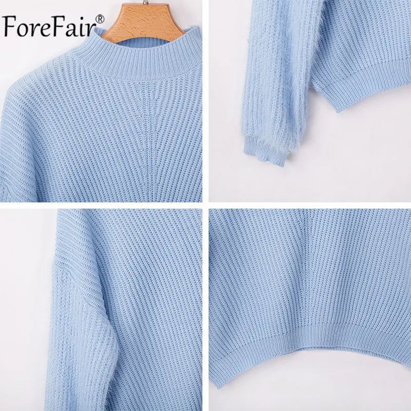 

Forefair Loose Knitted Turtleneck Sweater Women Plush Casual Black White Autumn Winter Pullover Female Pull