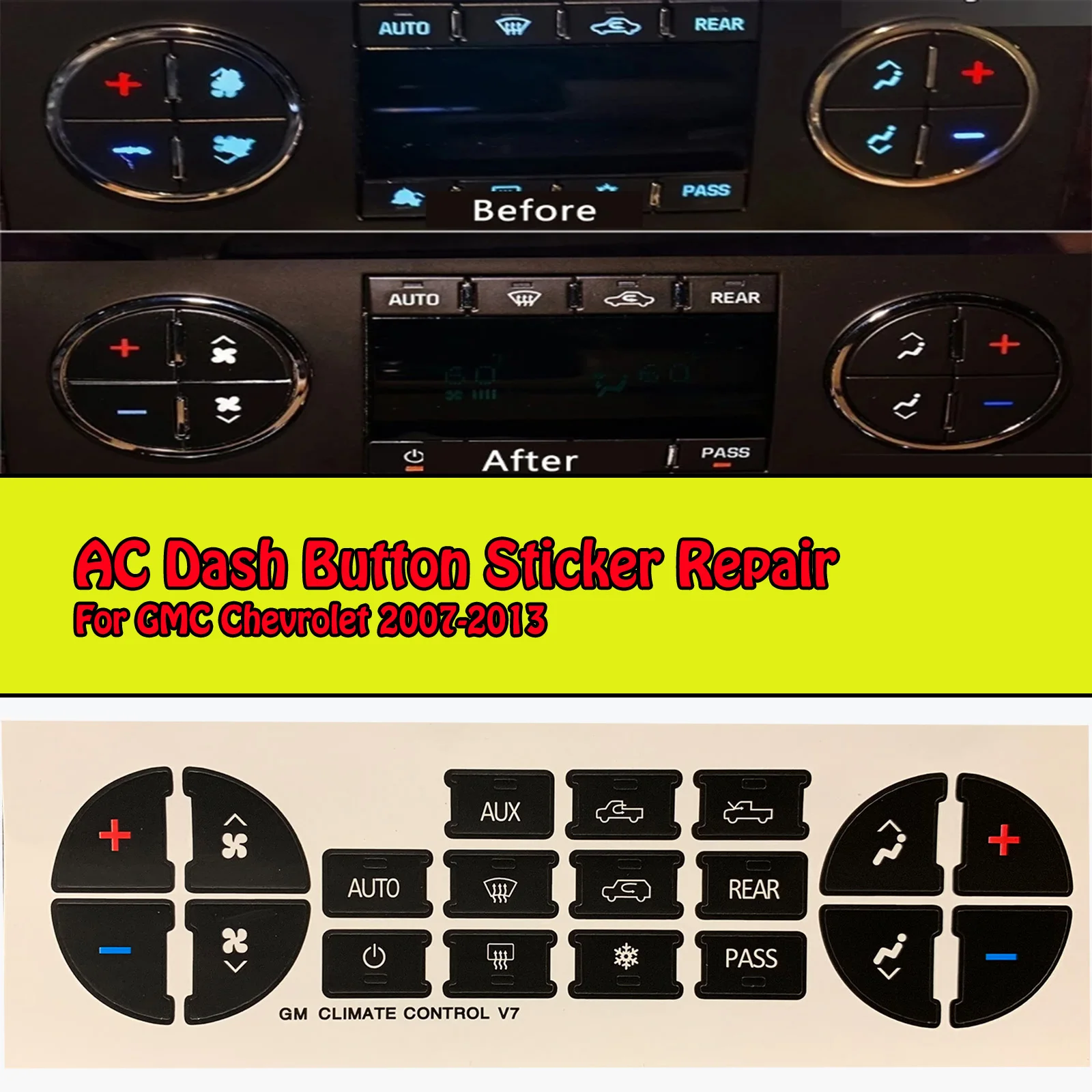 

2022 New AC Dash Button Sticker Repair For Chevrolet G M Tahoe Suburban Avalanche Silverado Yukon A/C Climate Control