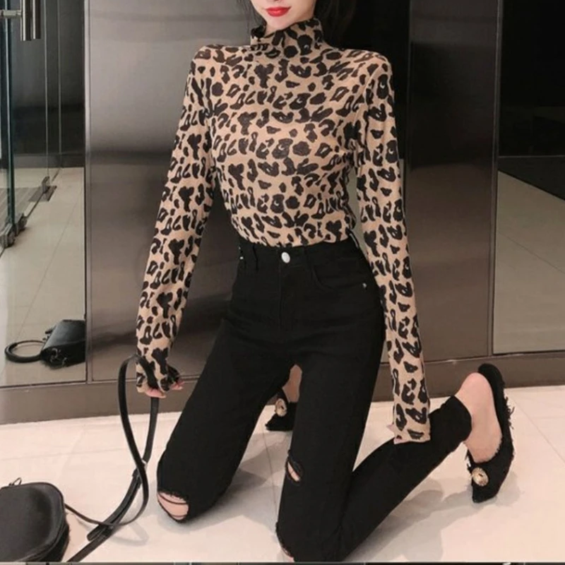 RealShe женская футболка с леопардовым принтом 2020 круглый вырез длинный рукав