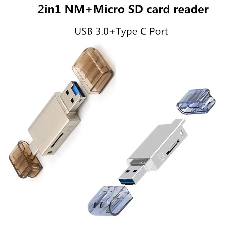 2в1 Металлический Высокоскоростной USB 3 0 type C к Micro SD TF кард ридер для huawei NM Nano карта