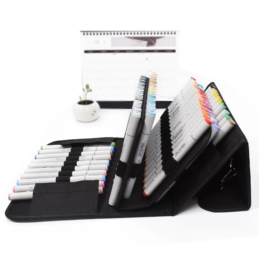 

80 Slots Large Capacity Folding Marker Pen Case Art Markers Pen Storage Carrying Bag Durable Sketch Tools Organizer Black