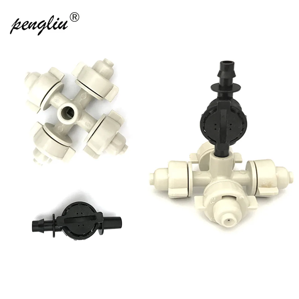 

5Pcs Cross Fogger Misting Sprinkler With 1/4" Barbed Anti-Drip Device Four Ways Fog Nozzles Greenhouse Irrigation System IT174