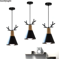 nordic designer wood pendant lights led hanglamp kitchen island loft bar black luminaire suspendu home deco lustre fixture lamp