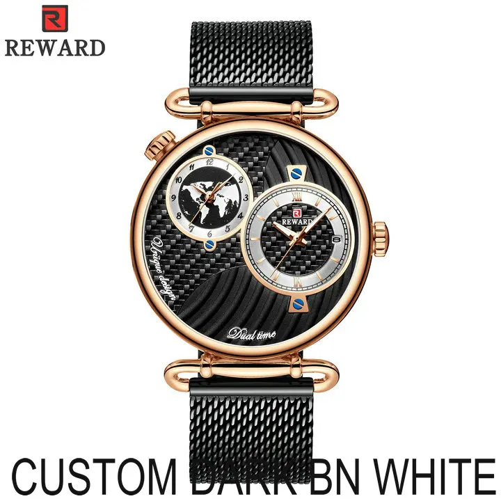 CUSTOM DARK BN WHITE Наградные синие часы мужские унисекс кварцевые аналоговые часы с двойным календарем Мужские часы с сетчатым ремешком ультра тонкие деловые наручные часы - Цвет: CUSTOM DARK BN WHITE