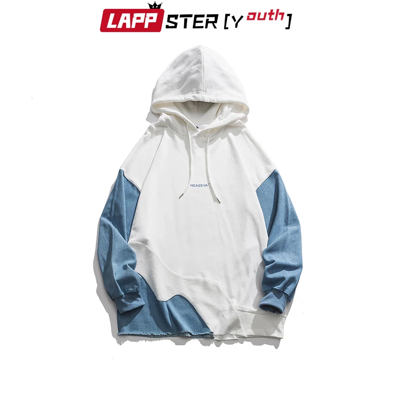LAPPSTER Youth мужские джинсовые Лоскутные Harajuku толстовки 2020 осенние s дизайнерские