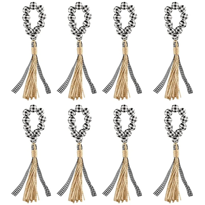 

Wood Napkin Rings Buffal Plaid Wood Bead Garland and Tassels Farmhouse Rustic Country Decor Wall Hanging Napkin Holder
