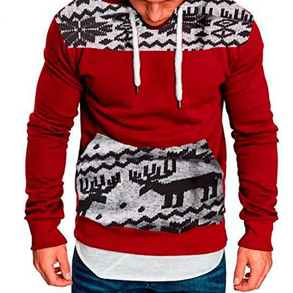 

Xmas Hooded Sweatshirt Men Slim Fit 2021 Autumn Winter Pullover Hoodies Elk Print Patchwork Sweatshirt Oversize