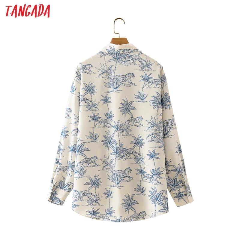 

Tangada Women Vintage Tree Print Long Shirt Long Sleeve 2021 Chic Female Casual Loose Shirt 2M112