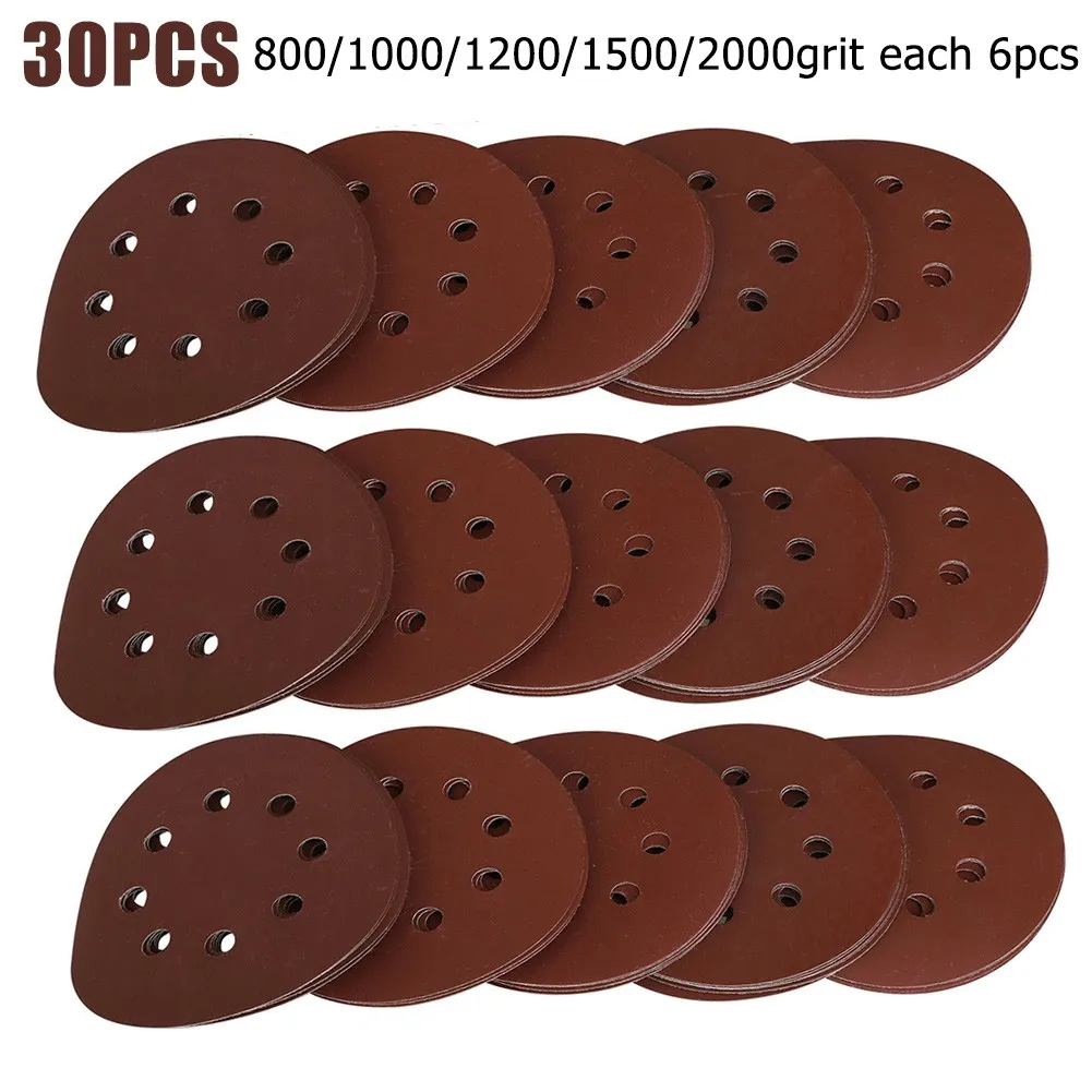 

30Pcs 5Inch 125mm Round Sandpaper Eight Hole Sanding Disk Set 800-2000 Hook & Loop Abrasive Sander Paper Use For Polishing Tools