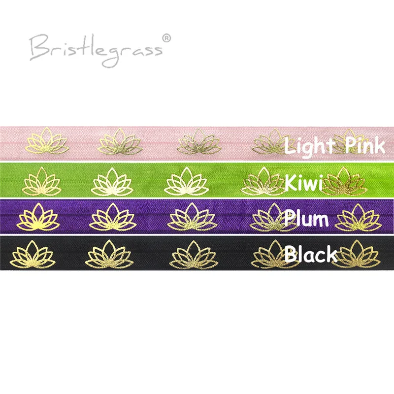 

BRISTLEGRASS Combo 4 Yard 5/8" 15mm Lotus Flower Foil Print FOE Foldover Elastic Spandex Band Hair Tie Headband Dress DIY Sewing