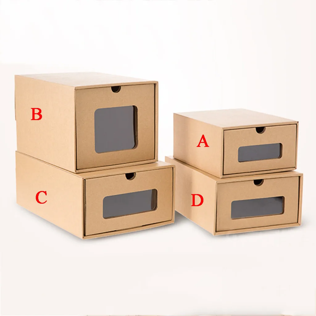 Foldable Shoes Storage Box Cardboard BoxesThickened Kraft Transparent Drawer Shoebox Receptacle 2021 New | Дом и сад
