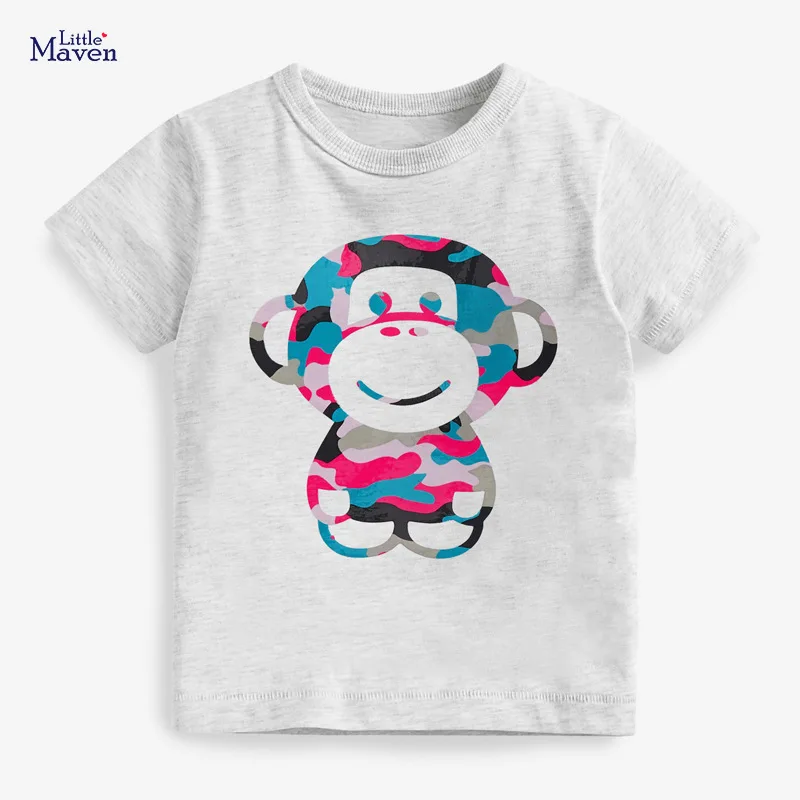 

Летняя одежда Little maven 2022, футболка для маленьких мальчиков, хлопковые топы с милой счастливой обезьянкой для детей