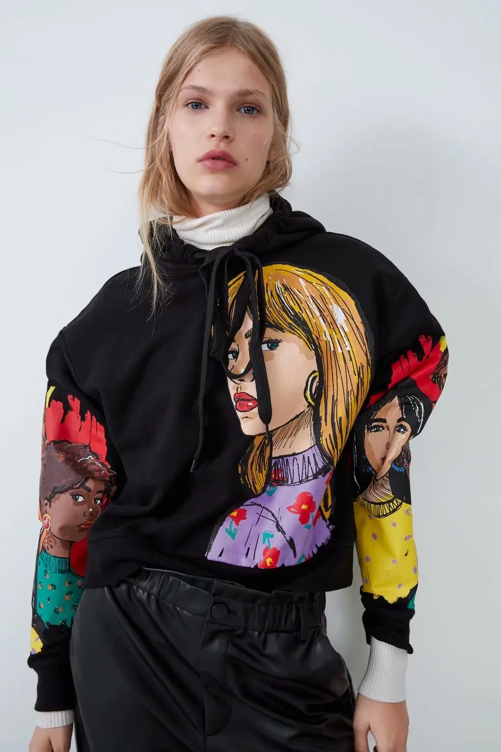 Элегантная Толстовка с принтом для девочек пуловер капюшоном и длинным рукавом