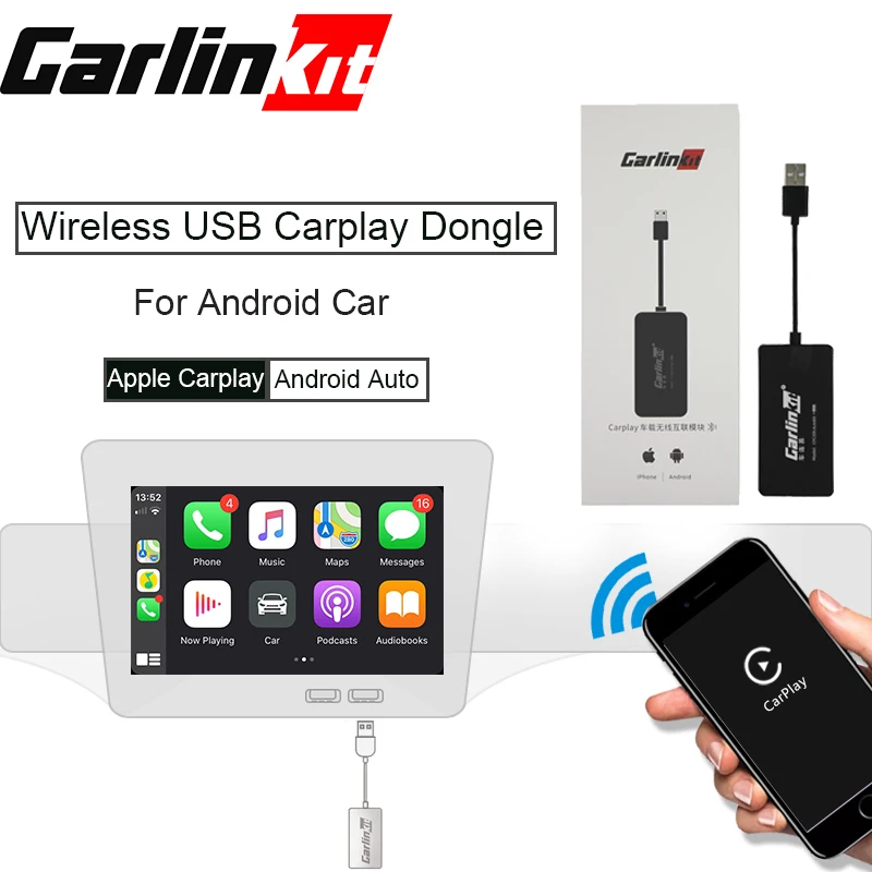 Carlinkit Беспроводная смарт-связь Apple CarPlay Dongle для Android навигационный плеер мини USB Carplay Stick с Android Авто черный