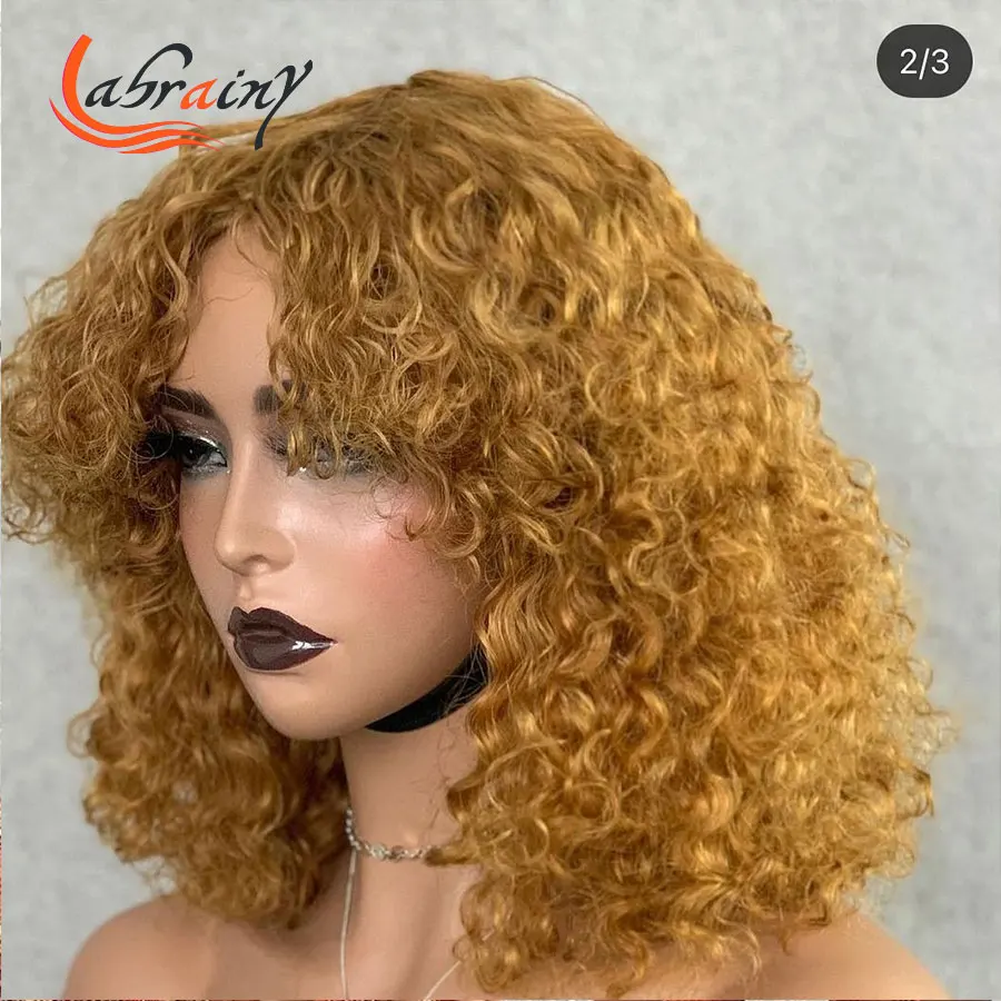 

Ginger Omber Honey Blonde Bob Wigs Brown Colored Human Hair Full Manchine Made Short Curly Brazilian Hair Wig No Lace Women