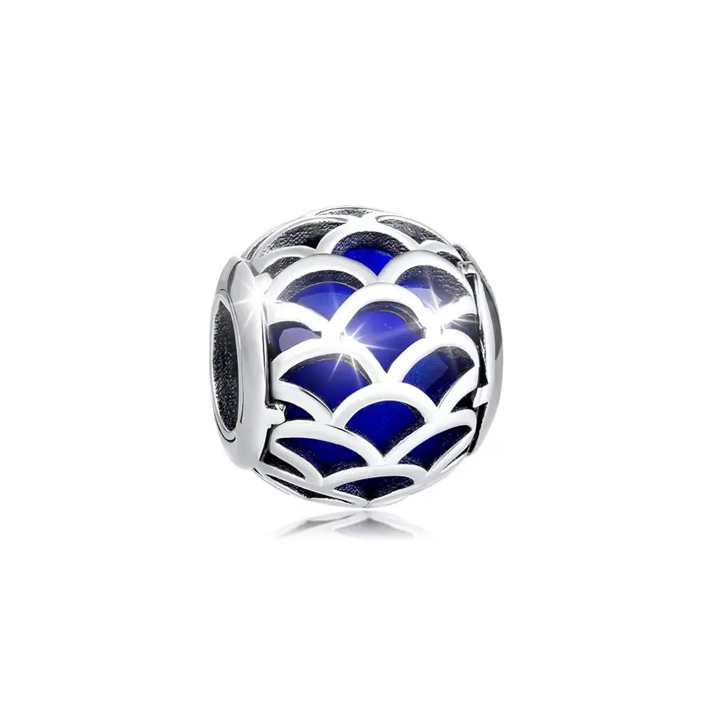 

CKK 100% 925 Sterling-Silver-Jewelry Fish Scale Charm Blue Enamel DIY Fits for Making Charms Bracelets