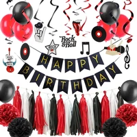 rock roll kids birthday party decorations photo booth prop hanging bannerswirls cake topper balloon rock music party supplies