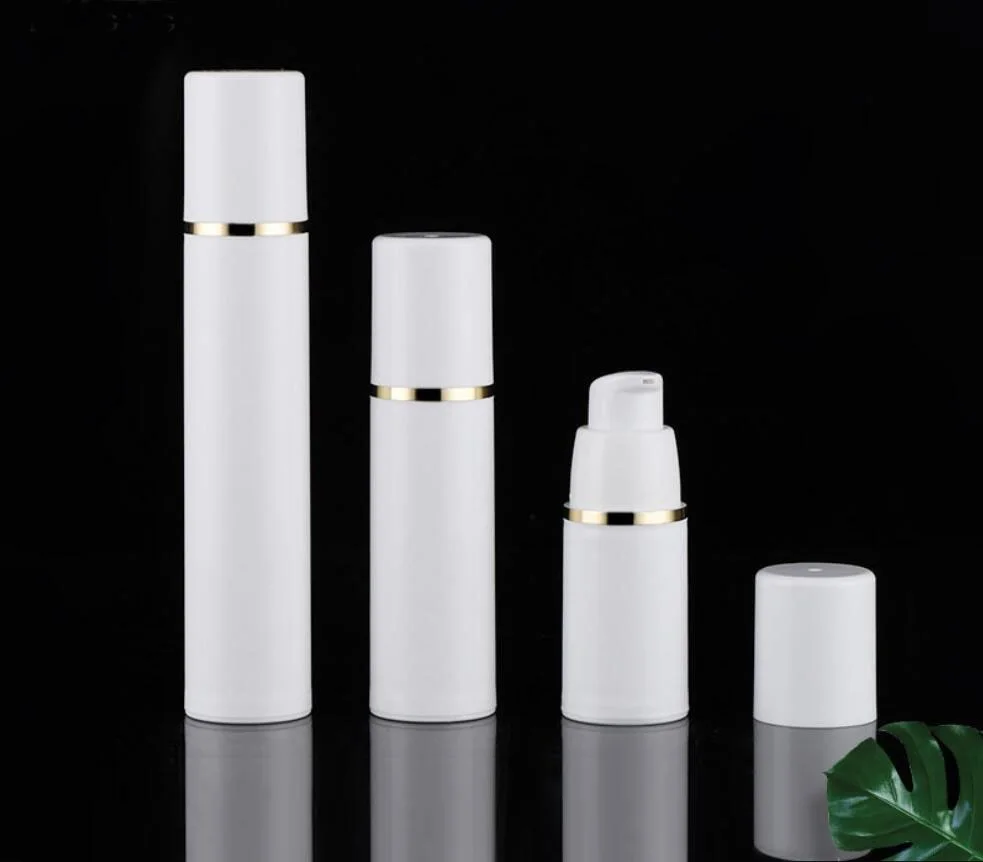 

15ML white plastic airless bottle vacuum pump gold rim lotion emulsion serum foundation toner skin care cosmetic packing