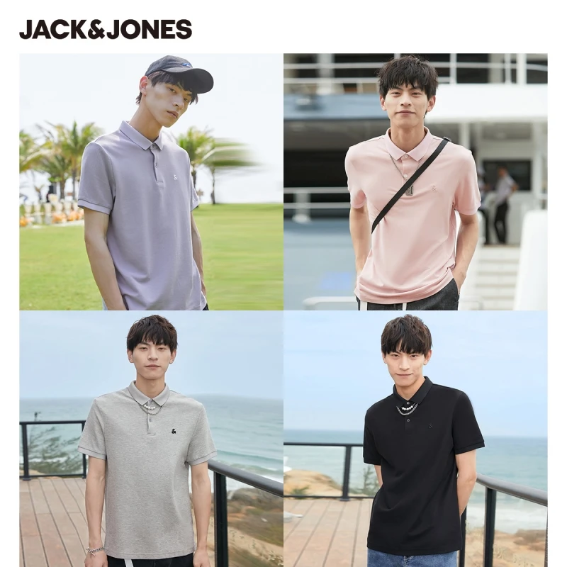 

JackJones Men's 100% Cotton Chest 3D LOGO Embroidery Slim Fit Casual Sporty Polo Shirt | 221206061
