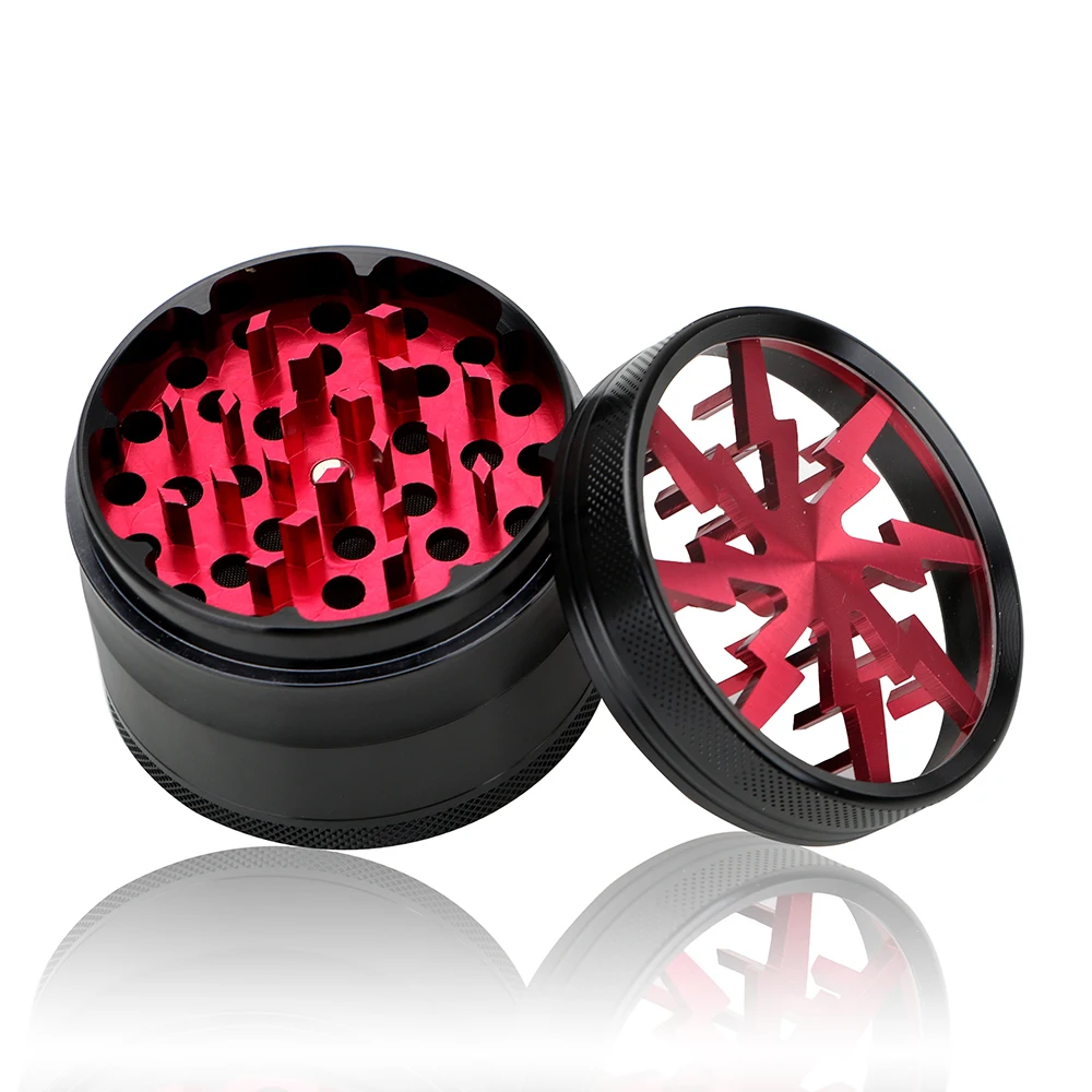 

Smoking Herb Cutter Latest Lightning-Shaped 63MM 4-layer Transparent Spice Weed Cutter Tobacco Grinder Aluminum Alloy