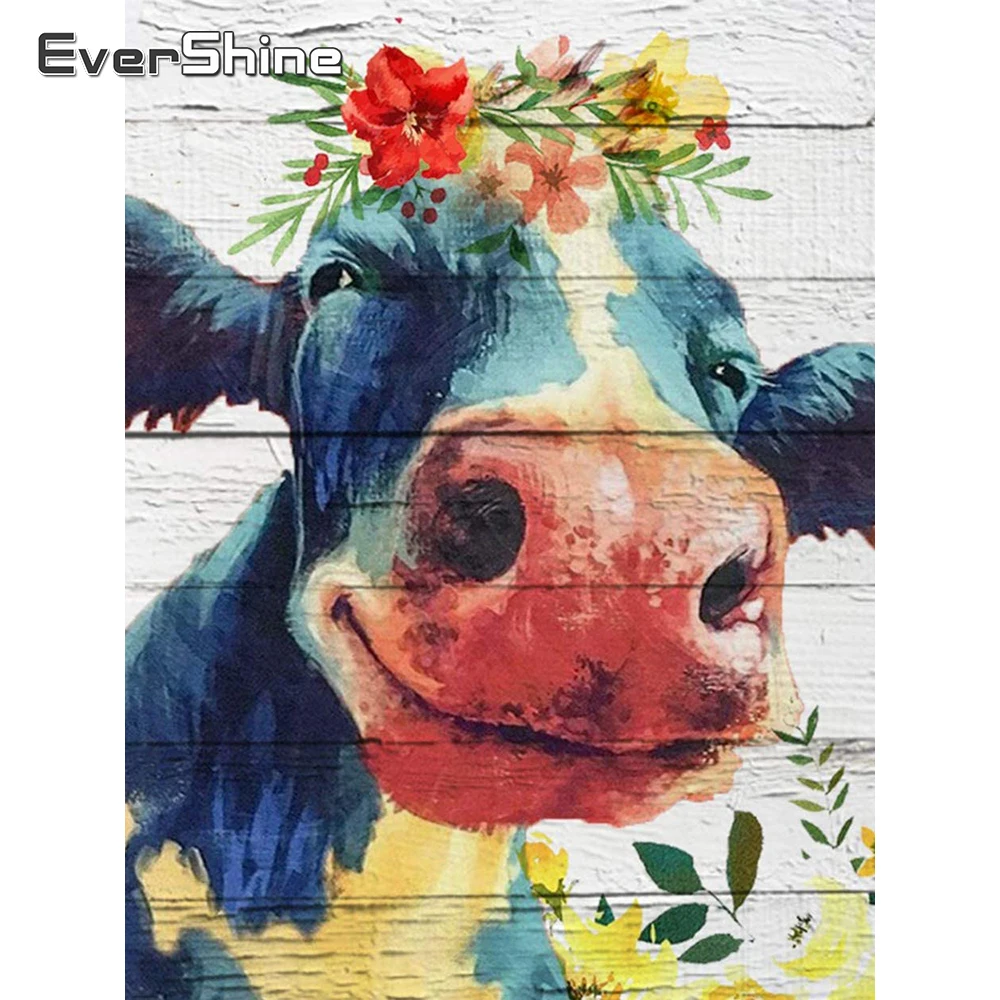 

Алмазная живопись EverShine, картина с квадратными стразами, вышивка с животными, корова, вышивка крестиком, мозаика 5D «сделай сам», украшение дл...