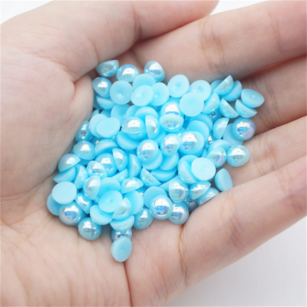 

1000/500pcs 2-5mm and Mixed Size Aquamarine AB Glue on ABS Imitation Half Round Pearls Resin Flatback Beads Craft Jewelry Making