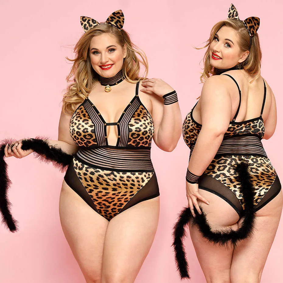 

Sexy Cosplay Lingerie Plus Size Cat Bodysuit Leopard Erotic Catsuit Bodysuit Lingerie Costumes Wexy Role Play Clubwear Outfits