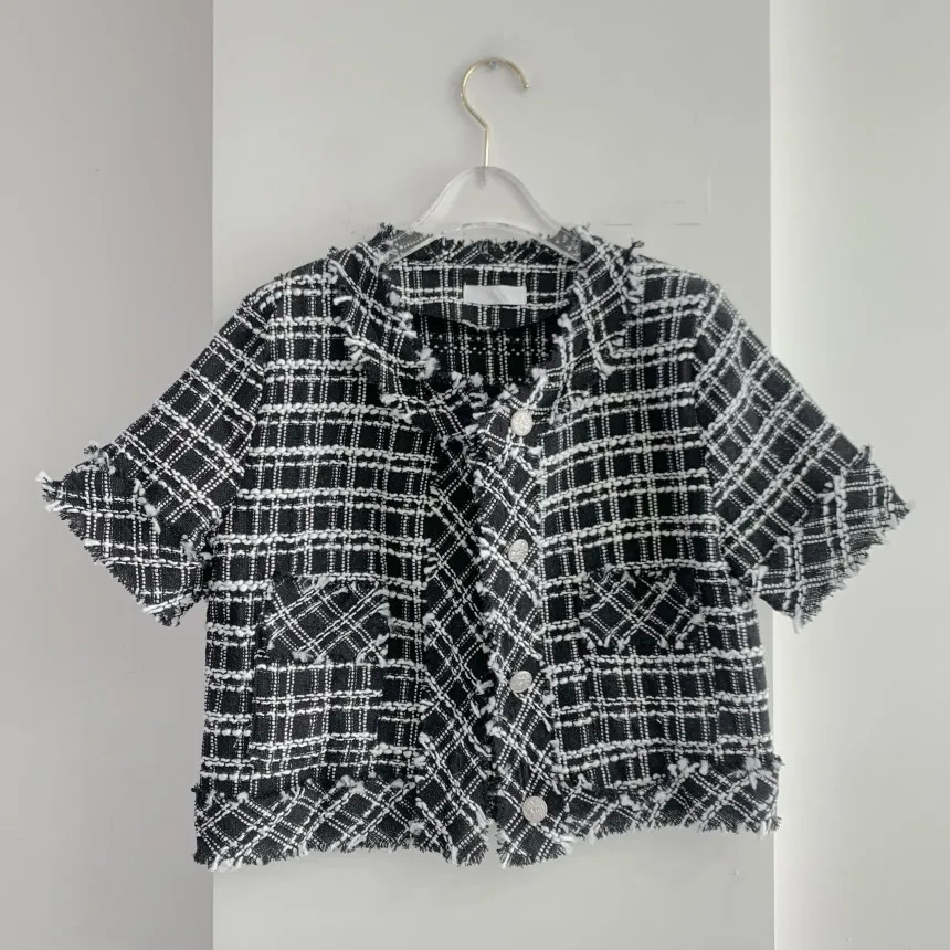 

Summer Loose Tassel Tops Fashion Outwear 2021 New Vintage Women Short Coat Short Sleeve Single Breasted Lady Chic Korean Jacket