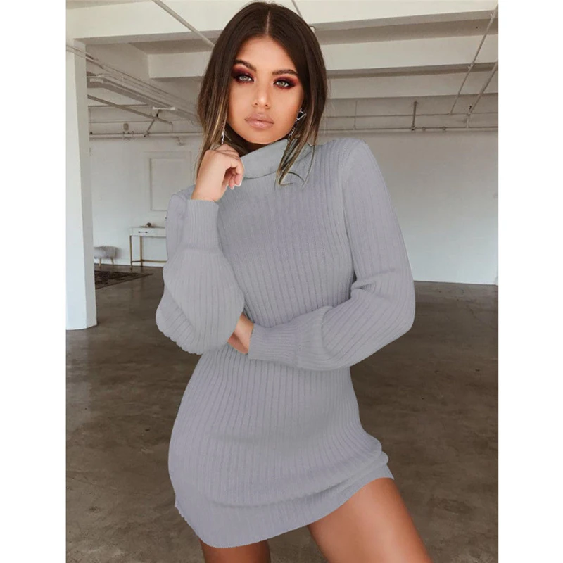 Women Casual Winter Autumn Dress Lady long Sleeve Crewneck Jumper Thin Knitted Sweater Mini Vestidos Mujer 2020 New | Женская одежда