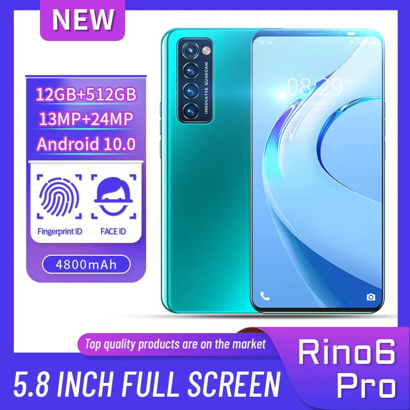 

Global Version Rino6 pro Smartphone 4800mAh 12GB+512GB 5.8Inch Dual SIM Dual Standby Support Face ID 4G 5G Android10 CellPhones