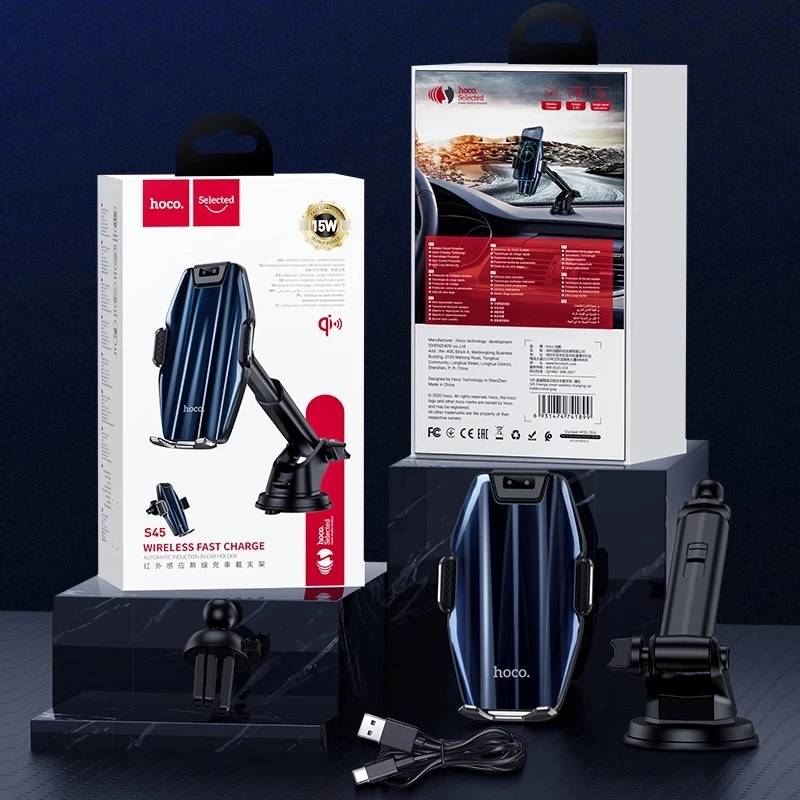 hoco 15w wireless car phone holder for iphone 12 pro max intelligent infrared 360 roation fast charging air vent mount bracket free global shipping