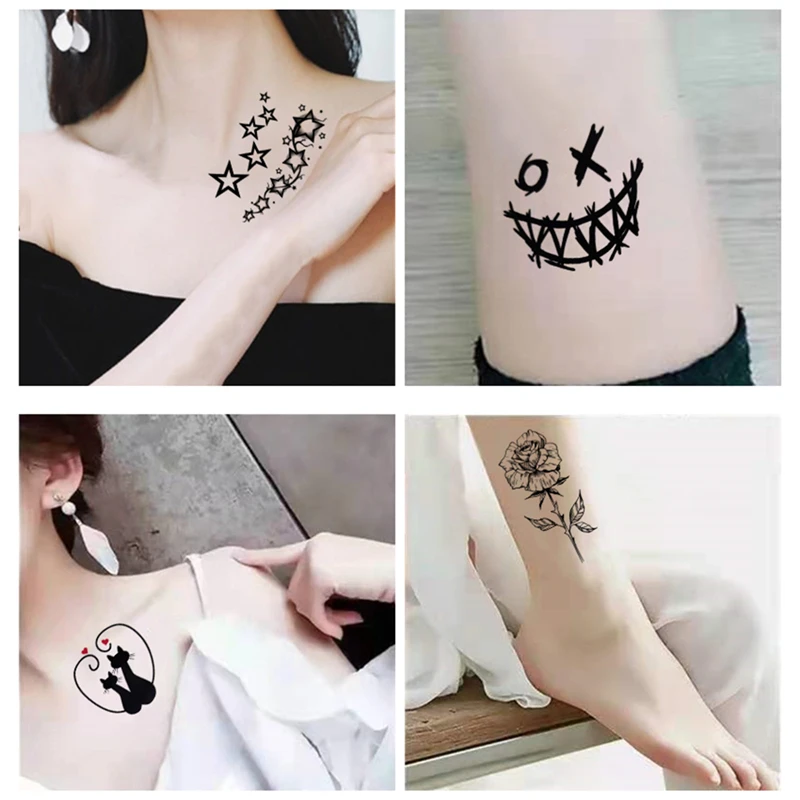Waterproof Temporary Tattoo Sticker Clown Smiley Black Flower Hand Art Flash Tatoo Skull Fake Tattoos For Women Men Small Size